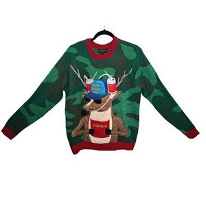 Blizzard Bay Ugly Christmas Sweater Mens M Reindeer Beer Camo Funny Party